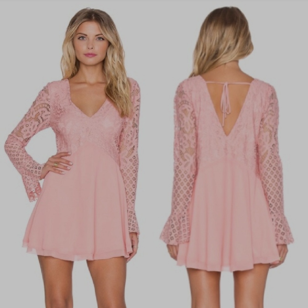 Tularosa Pink Lace Dress with Chiffon